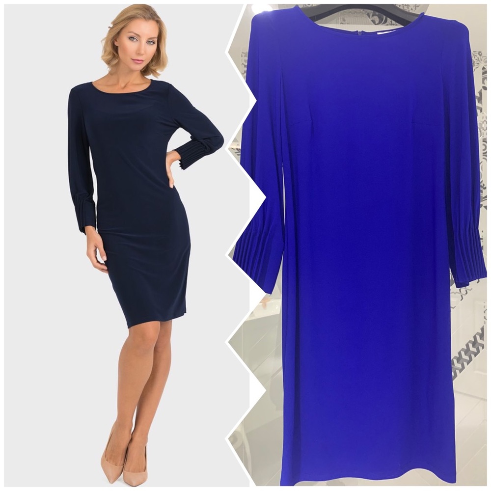 NWT🌸Made in🇨🇦Stunning Royal Blue Long Pleated Sleeves Dress - Picture 3 of 14